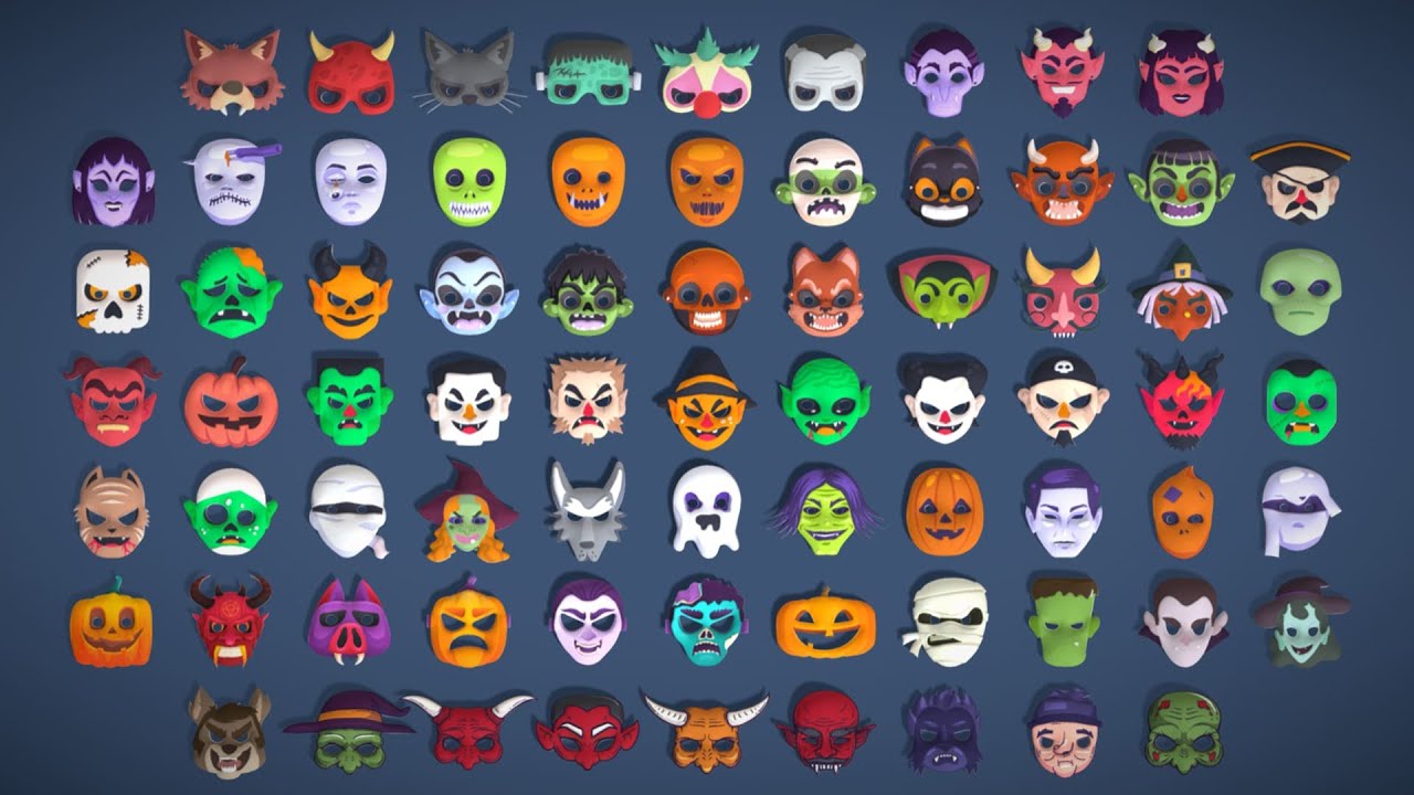 73 Halloween Masks Pack Toon Horror Ghosts Evil Fantasy - Ultimate Collection 3D Model
