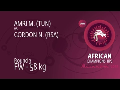 Round 3 FW - 58 kg: M. AMRI (TUN) df. N. GORDON (RSA) by FALL, 6-0