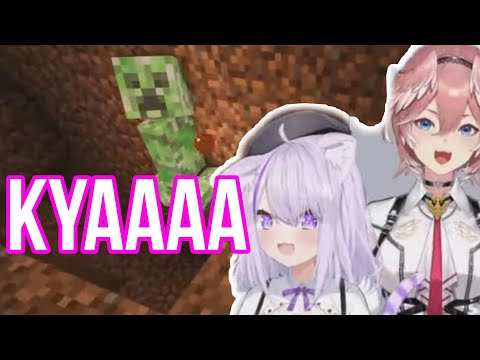 Takane Lui Enjoying Okayu Creeper Encounter | Minecraft [Hololive/Sub]