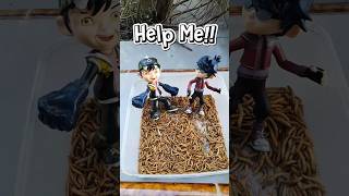 Help Me!! Boboiboy Gempa and Fang vs Mealworms #experiment #caterpillar