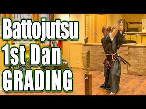 1st dan grading for battojutsu at HiSUi Tokyo. Cutting tatami rolls and perform zawaza.