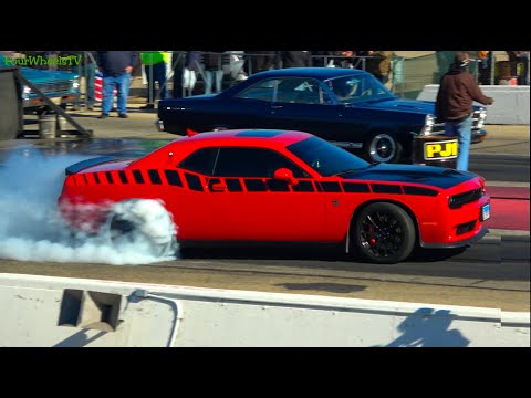 DODGE CHALLENGER HELLCAT vs OLD SCHOOL DRAG RACING AT BYRON DRAGWAY