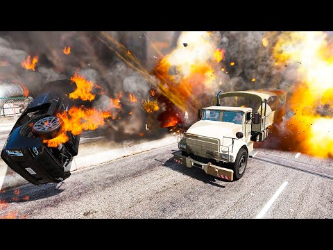GTA 5 BARRACKS ARMY TRUCK HIGH SPEED CRASHES - SUPER CINEMATIC PICTURE WITH SLOW MO ep.7