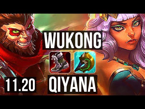 WUKONG vs QIYANA (MID) (DEFEAT) | 400+ games, 1.0M mastery | NA Master | v11.20