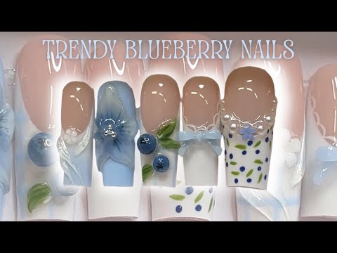 Versuchen Sie trendige 3D-Fruchtnägel 🫐💅🏼 Tutorial zum Aufdrücken von Nägeln!