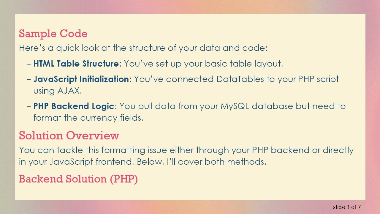 How to Properly Format DataTables Data from MySQL Using PHP