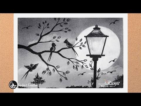 Lamp with beautiful birds for Beginners with charcoal powder - Step by Step | Soul Art Creation |
