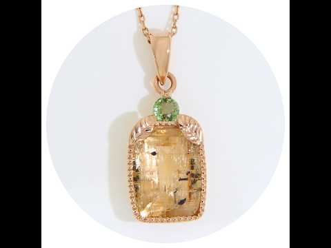 Pandantiv Aur Roz 14k Topaz Imperial Safir Verde Naturale - Design Vegetal