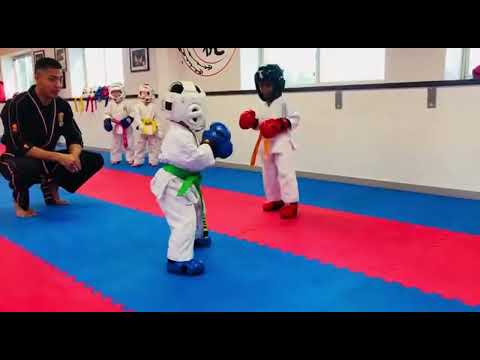 4 year old Karate Kids Practicing their Sparring Drills