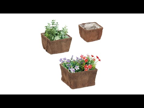 Lot 3 pots de fleurs Marron - Bois manufacturé - Fibres naturelles - Matière plastique - 24 x 15 x 24 cm