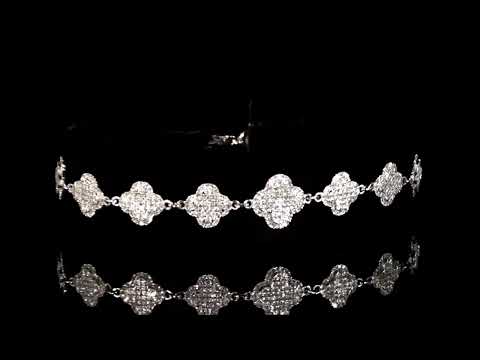 14K WHITE GOLD 1.19CT TDW CLUSTER DIAMOND CLOVER DESIGN BRACELET. Ref. 116 1221