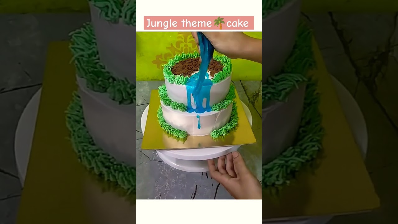 2 tier🌴Jungle theme cake 🐅 cake#trending#shortsfeed#viral#shorts#cakedesign#junglethemecake#ytshorts