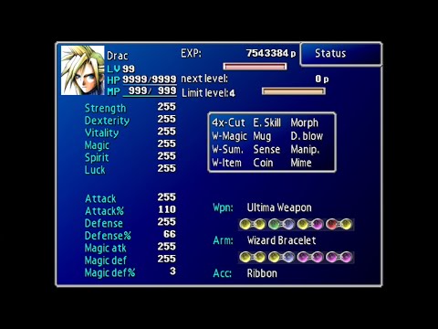 Final Fantasy VII  - LV99 (Cloud 255 stats), Master Materia and more VS Final Boss (100% completion)