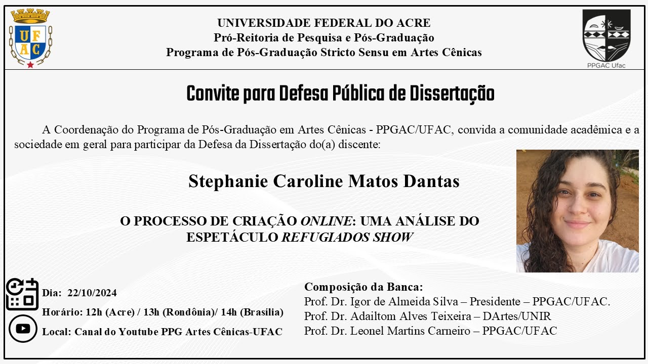 Defesa Pública da Dissertação da discente Stephanie Caroline Matos Dantas