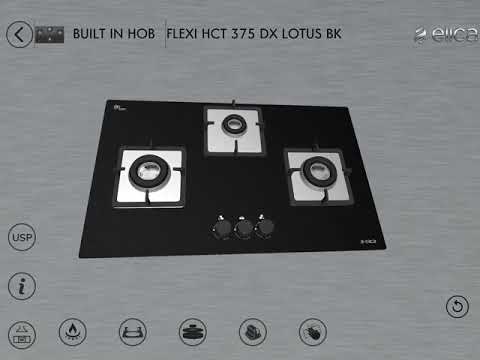 3 burners cast iron elica flexi hct 375 dx lotus bk built in...
