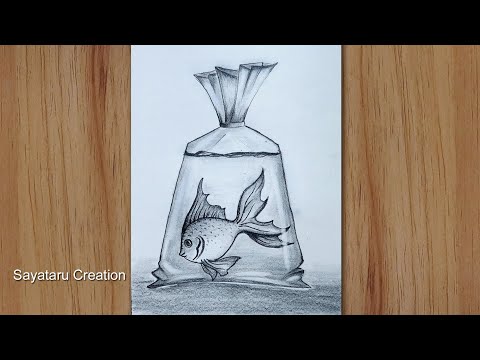 How to draw a Goldfish in polythene with pencil, Easy Pencil Sketch Drawing