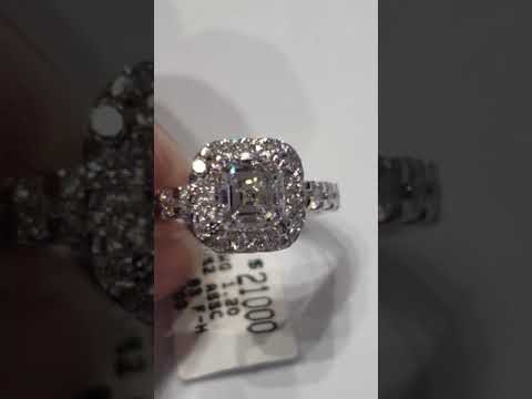 18k white 1.2ct F VS2 Asscher cut diamond engagement / righthand ring. 0.83ct of ideal cut diamonds