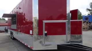 preview picture of video 'Concession Trailer 8.5'x28' Red - Food Catering Enclosed Kitchen'