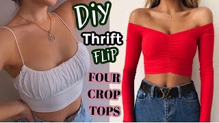 DIY Crop Tops from Old t-shirts| THRIFT FLIPS | Square neck | Bardot | Long sleeve | Ruched top