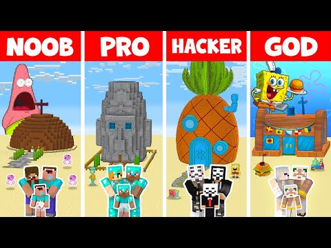 SpongeBob House Build Challenge - Noob vs Pro vs Hacker vs God!