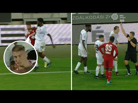 Beletorzult az arca, akkorát kapott a DVSC játékosa – egyből villant a piros a kispesti védőnek