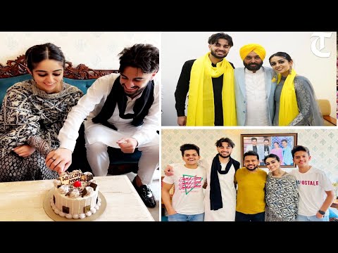 Actor Karamjit Anmol greets Bhagwant Mann’s children Seerat Mann, Dilshan Mann at his home