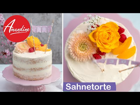 Sahnetorte als Semi-Naked-Cake | Pfirsich-Himbeer-Torte backen | Geburtstagstorte / Muttertagstorte