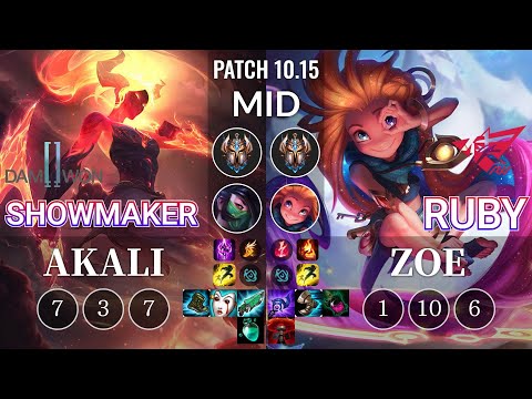 DWG ShowMaker Akali vs RW Ruby Zoe Mid - KR Patch 10.15