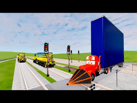 Double Flatbed pixar cars Trailer Truck vs speed bumps vs speed bumps BeamNG Drive