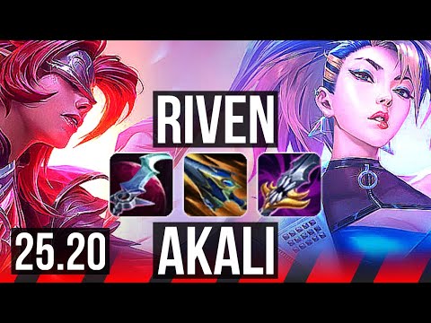 RIVEN vs AKALI (TOP) | Rank 9 Riven, 800+ games, Dominating | KR Grandmaster | 25.20