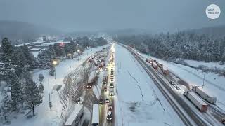 Major crash amid snow storm in California creates rough road conditions on I-80 Sierra Nevada pass