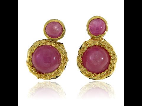 Cercei Argint 925 Rodiu negru Accente aurite Rubin Natural - Stralucire si Eleganta