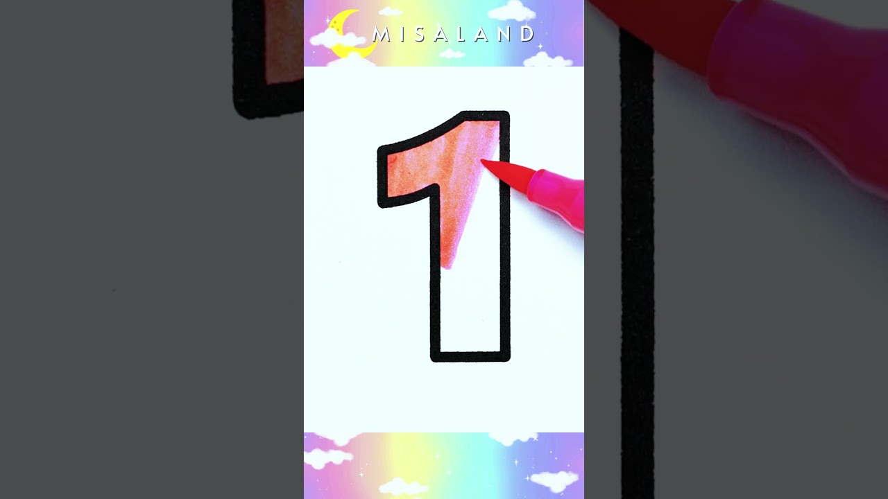 COLORING NUMBER 1, PINK COLOR, ABC COLORING PAGE #shorts #coloring #abcd #pinkcolor