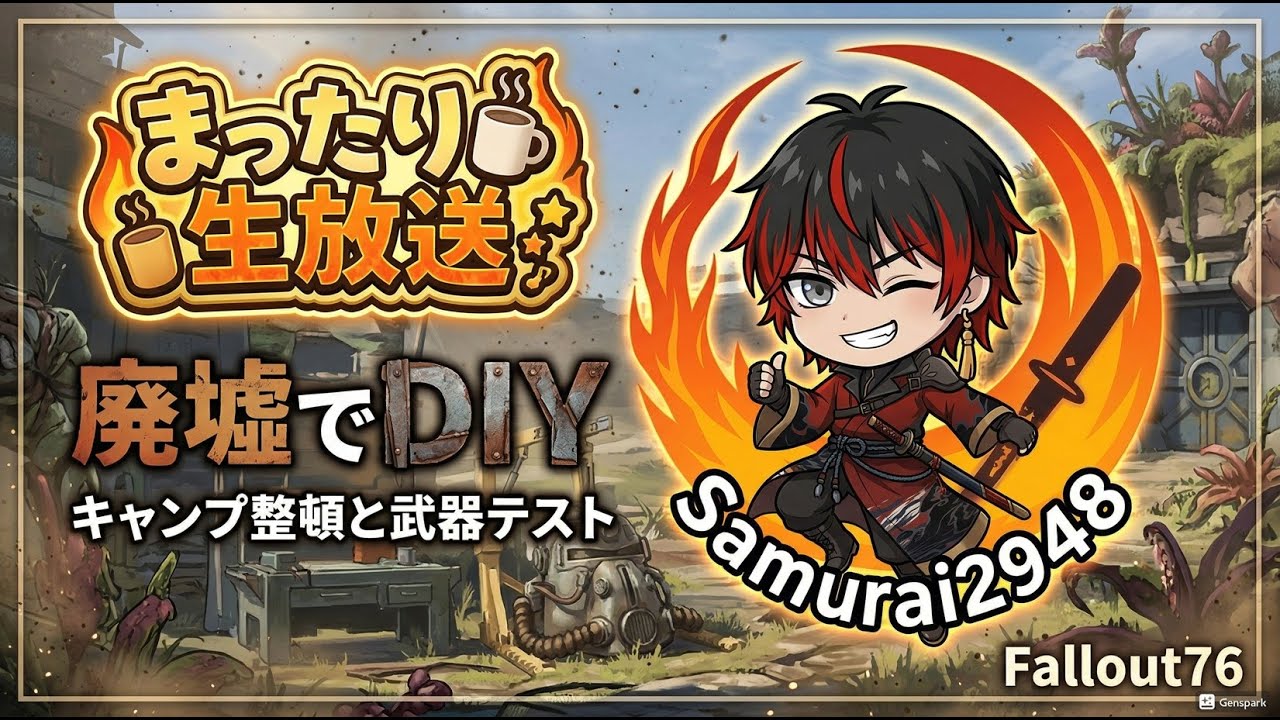 【Fallout76生放送】呪われたブロサイ弱くなるらしいね。今日はまったり生放送【Samurai2948】【初見・新規さん歓迎！】　フォールアウト76　強い　火力　装備