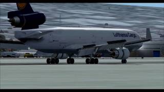 preview picture of video 'FS2004 - Lufthansa Cargo MD11 landing at LRCL'