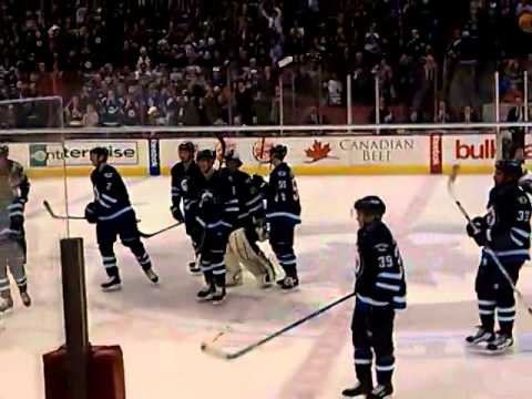Winnipeg Jets vs Toronto Maple Leafs Overtime winner celebration MTS Centre