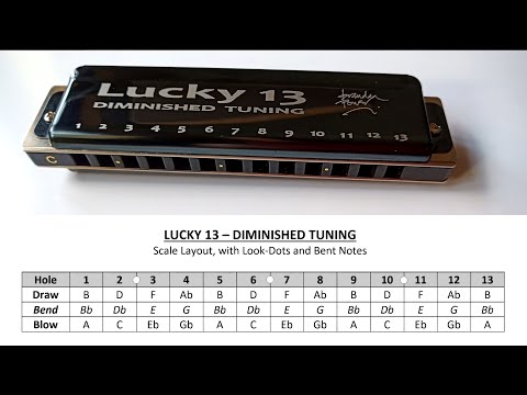 LUCKY 13 HARMONICA in DIMINSHED TUNING - All 12 Keys with 3 Breath Patterns, using Draw Bends Only!