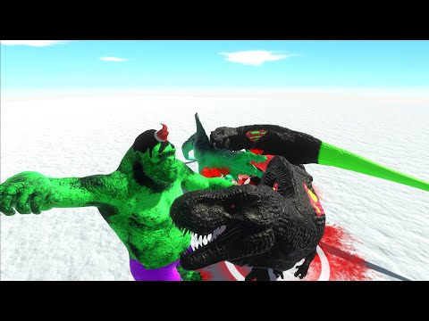HULK, GREEN LANTERN SPINO vsBLACK T-REX, CRYPTONITE T-REX DEATH RUN - Animal Revolt Battle Simulator