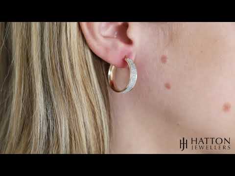9ct Yellow & White Gold Moondust Pave Cut Hoop Earrings - 23mm