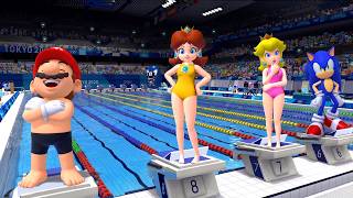 【マリオ＆ソニック東京2020オリンピック】水泳レース！マリオ、ピーチ、ルイージ、ヨッシー、ソニック参戦！