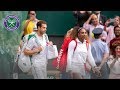 Andy Murray and Serena Williams enter Centre Court at Wimbledon 2019