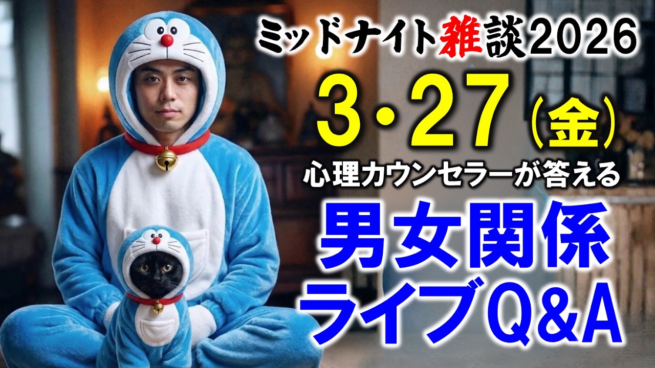 【もくじ】2026/3/27(金)LIVE🔴男女関係ライブQ&A🔴プロ心理カウンセラーの恋愛・男女関係ライブQ&A～ミッドナイト雑談
