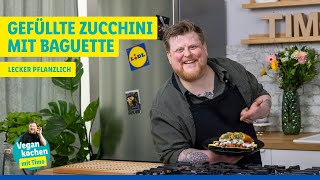 Vegan kochen mit Timo: Gegrillte Zucchini mit Paprika und Champignons, dazu Kräuterbaguette
