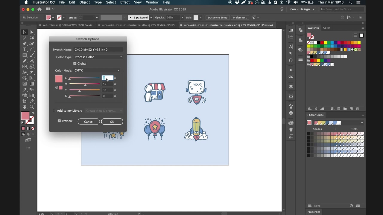 Recolor Entire Icons Set in Adobe Illustrator Part 1 - Global Colors