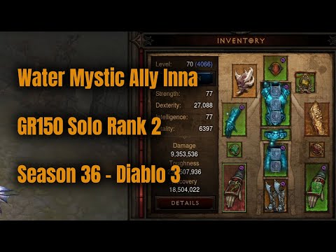 Season 36 Inna Water Mystic Ally GR150 Solo Rank 2 - Diablo 3