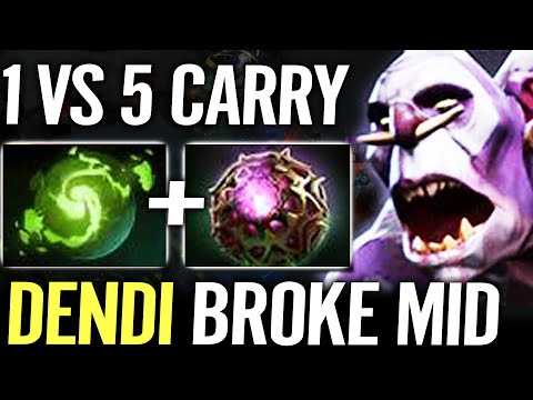 Dendi Broke Mid 1 vs 5 - 7.34 New Midlaner Witch Doctor Machine Gun Dota 2 Pro