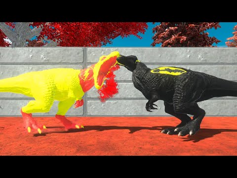 BATMAN VS FLASH T REX DEATH RUN - Animal Revolt Battle Simulator