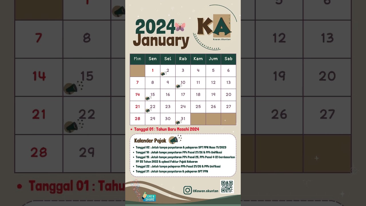 Kalender Januari Tahun 2024! Kalender Pajak Januari Tahun 2024 🌈