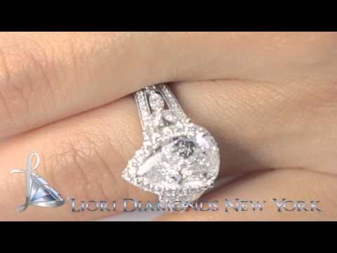ER-SOLD-020 - 3.78 Carat D-VS2 Pear Shape Diamond Engagement Ring 18k White Gold Pave Halo