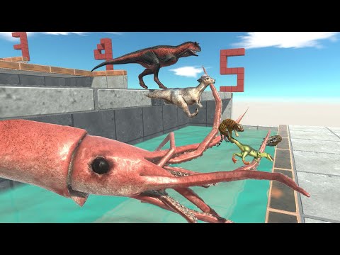 Jump Over The Giant Squid Tank - Dinosaurs VS Animals - Animal Revolt Battle Simulator